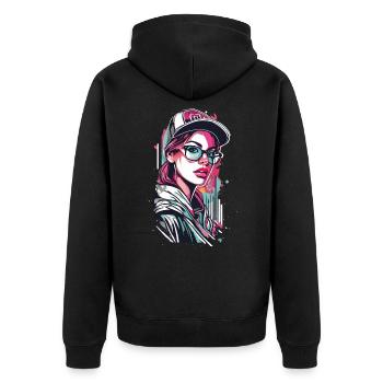 Urban Girl im Pop Art Stil - Unisex Premium Bio Zip Hoodie - Schwarz - Hinten - Nico (187cm)