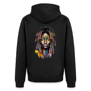 African woman with face paint and feathers - Unisex Premium Organic Zip Hoodie - black - Back - Nico (187cm)