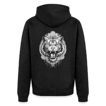 Chemise tigre avec mandala géométrique - Veste à capuche bio Premium Unisexe - noir - Dos - Nico (187cm)