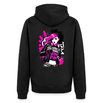 Urban punk street art with neon pink accents - Unisex Premium Organic Zip Hoodie - black - Back - Nico (187cm)
