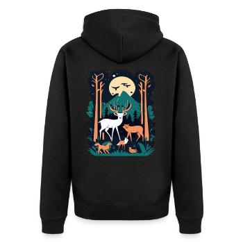 Zauberwald Wildtierszene – Naturabenteuer - Unisex Premium Bio Zip Hoodie - Schwarz - Hinten - Nico (187cm)