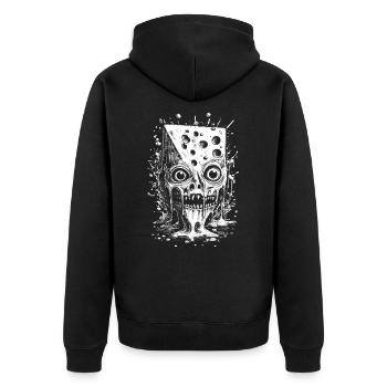 Swiss Cheese Fright Shirt: Raclette Trip - Unisex Premium Organic Zip Hoodie - black - Back - Nico (187cm)