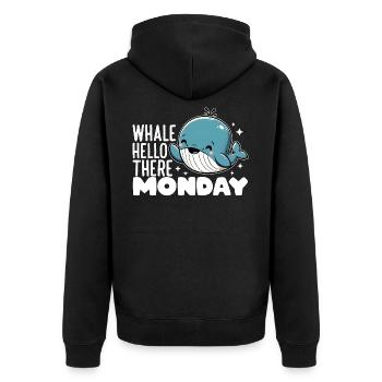 WAL HALLO MONTAG - Unisex Premium Bio Zip Hoodie - Schwarz - Hinten - Nico (187cm)