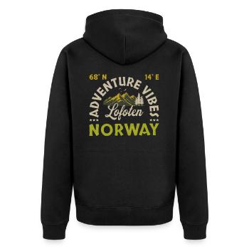 Norwegen Souvenir Skandinavien Norway Lofoten - Unisex Premium Bio Zip Hoodie - Schwarz - Hinten - Nico (187cm)