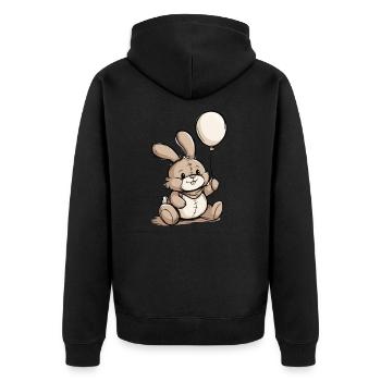 Hase mit Luftballon - Unisex Premium Bio Zip Hoodie - Schwarz - Hinten - Nico (187cm)
