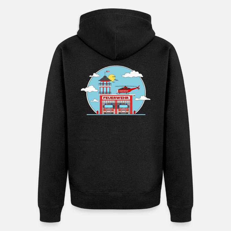 Hélicoptère et camion de pompiers - Veste à capuche bio Premium Unisexe - noir