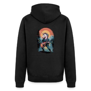 Punk-Einhorn mit Gitarre - Unisex Premium Bio Zip Hoodie - Schwarz - Hinten - Nico (187cm)