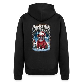 Boxer Christmas Vibes - Unisex Premium Organic Zip Hoodie - black - Back - Nico (187cm)