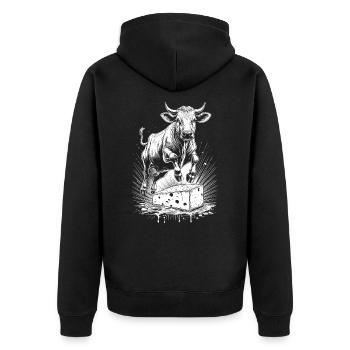 Cheese Cow Joy – Switzerland Shirt - Unisex Premium Organic Zip Hoodie - black - Back - Nico (187cm)