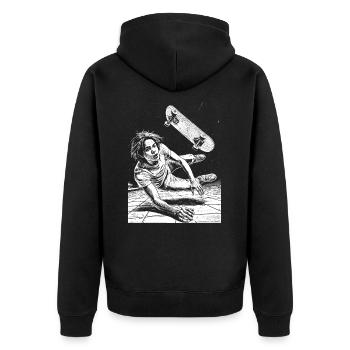 Conception de la chemise : Skateboard Fall bourré d’action - Veste à capuche bio Premium Unisexe - noir - Dos - Nico (187cm)
