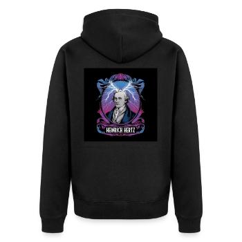 Erbe der Menschheit - Heinrich Hertz - Unisex Premium Bio Zip Hoodie - Schwarz - Hinten - Nico (187cm)