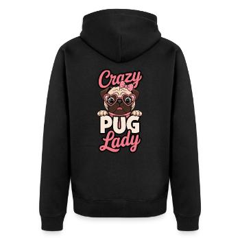Crazy Pug Lady - Unisex Premium Organic Zip Hoodie - black - Back - Nico (187cm)