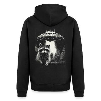 Funny Raccoon UFO - Unisex Premium Organic Zip Hoodie - black - Back - Nico (187cm)