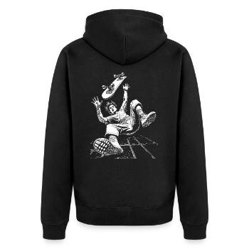 Skateboard Sturz-Shirt für knallharte Action-Fans - Unisex Premium Bio Zip Hoodie - Schwarz - Hinten - Nico (187cm)