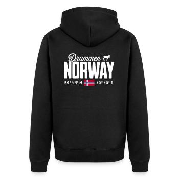 Norwegen Norway Norge Skandinavien Drammen - Unisex Premium Bio Zip Hoodie - Schwarz - Hinten - Nico (187cm)