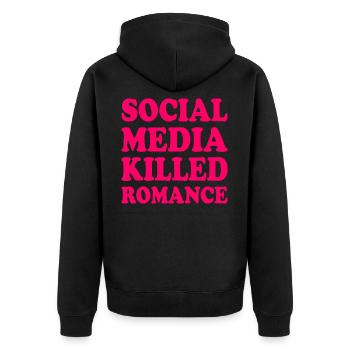 social media killed romance - Unisex Premium Bio Zip Hoodie - Schwarz - Hinten - Nico (187cm)