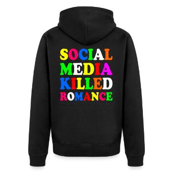 social media killed romance - Unisex Premium Bio Zip Hoodie - Schwarz - Hinten - Nico (187cm)