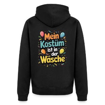 Mein Kostüm ist in der Wäsche - Unisex Premium Bio Zip Hoodie - Schwarz - Hinten - Nico (187cm)