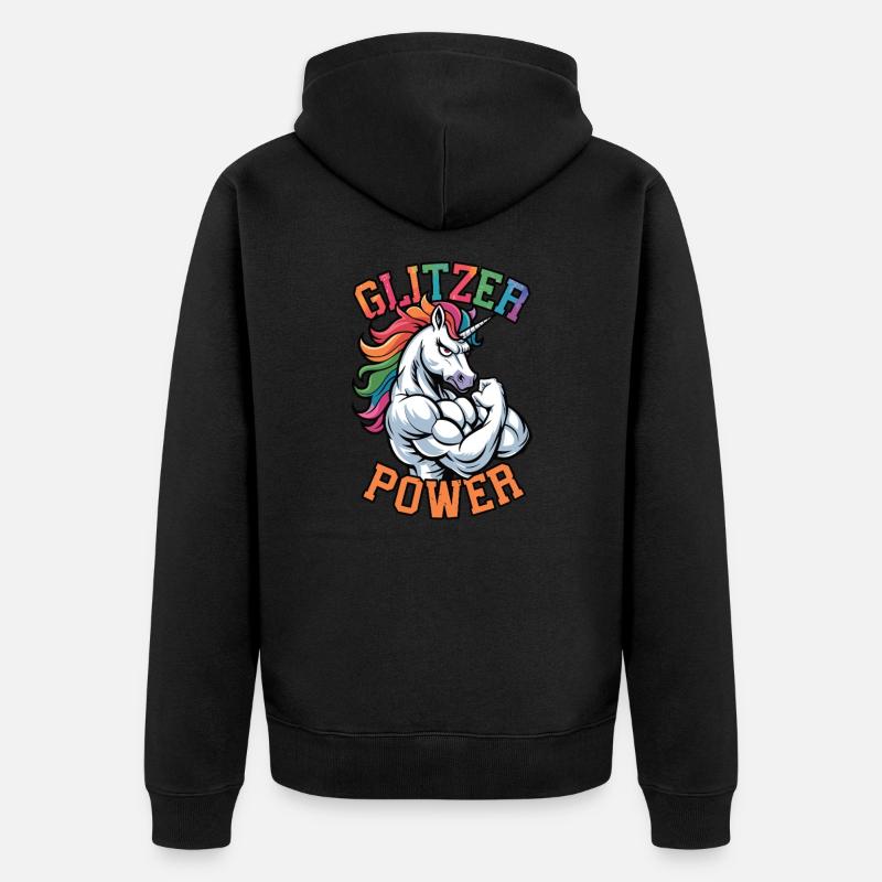 Glitzer Power Einhorn - Unisex Premium Bio Zip Hoodie - Schwarz