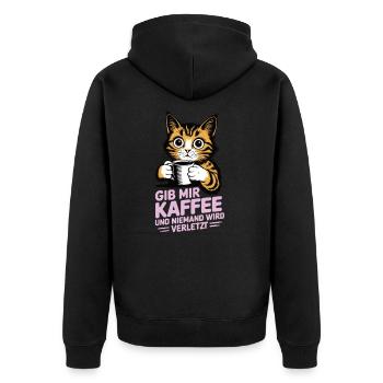 Gib mir Kaffee und niemand wird verletzt - Unisex Premium Bio Zip Hoodie - Schwarz - Hinten - Nico (187cm)