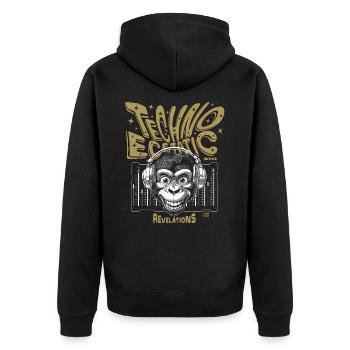 Revelation shirt: Monkey grins to techno samples - Unisex Premium Organic Zip Hoodie - black - Back - Nico (187cm)
