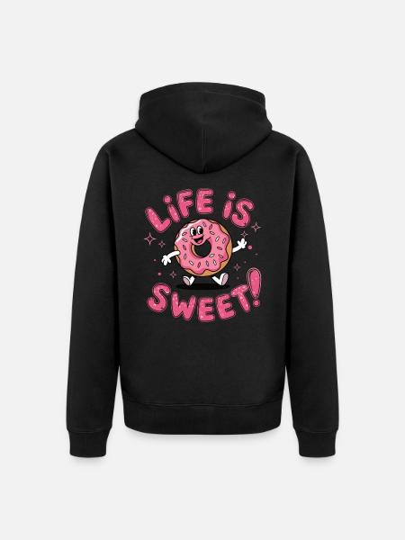 Life Is Sweet – Donut Design - Unisex Premium Organic Zip Hoodie - black