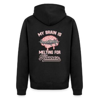 Flugzeugliebhaber Gehirn Lustiges Flugzeuge - Unisex Premium Bio Zip Hoodie - Schwarz - Hinten - Nico (187cm)