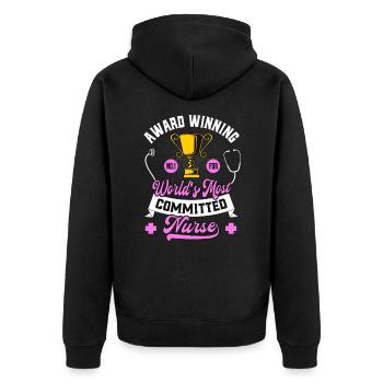 Dedicated Nurse Funny Award-Winning - Unisex Premium Organic Zip Hoodie - black - Back - Nico (187cm)