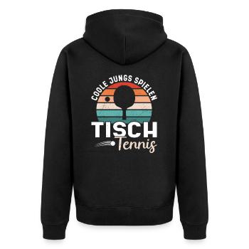 Coole Jungs spielen Tischtennis Retro Ping Pong - Unisex Premium Bio Zip Hoodie - Schwarz - Hinten - Nico (187cm)