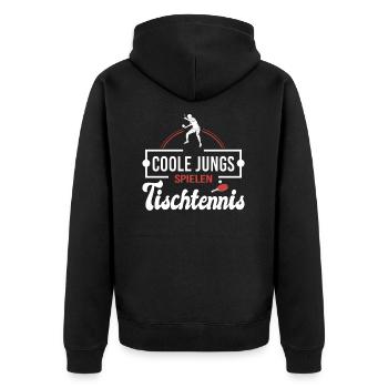 Coole Jungs spielen Tischtennis lustiges Ping Pong - Unisex Premium Bio Zip Hoodie - Schwarz - Hinten - Nico (187cm)