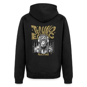 T-Shirt Monkey Grooves : Des vibrations techno en extase ! - Veste à capuche bio Premium Unisexe - noir - Dos - Nico (187cm)