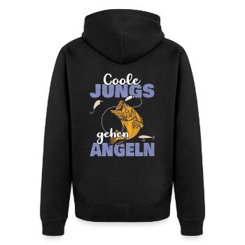 Coole Jungs gehen Angeln Sportfischer Angler Motiv - Unisex Premium Bio Zip Hoodie - Schwarz - Hinten - Nico (187cm)