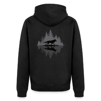 Wolf in the dark forest - Unisex Premium Organic Zip Hoodie - black - Back - Nico (187cm)