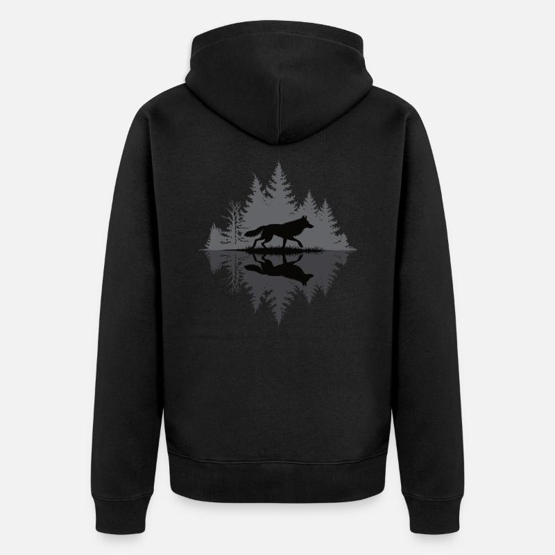 Wolf im dunklen Wald - Unisex Premium Bio Zip Hoodie - Schwarz