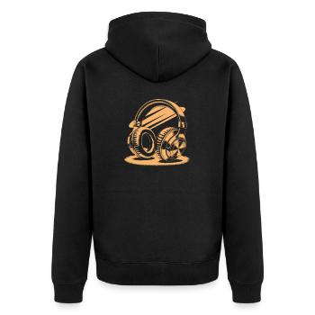 Kopfhörer Gold - Unisex Premium Bio Zip Hoodie - Schwarz - Hinten - Nico (187cm)