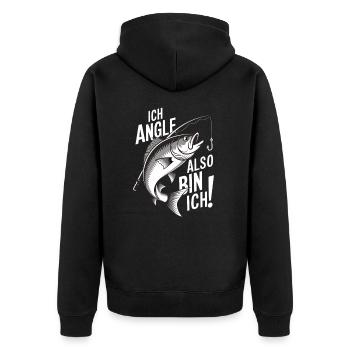 Ich Angle also bin ich - Unisex Premium Bio Zip Hoodie - Schwarz - Hinten - Nico (187cm)