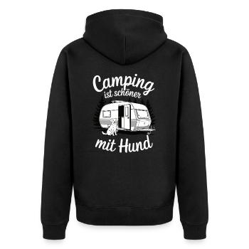 Camping ist schöner Hund - Unisex Premium Bio Zip Hoodie - Schwarz - Hinten - Nico (187cm)