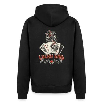 Lucky Girl Kartenspiel Joker Tattoo Style Poker - Unisex Premium Bio Zip Hoodie - Schwarz - Hinten - Nico (187cm)