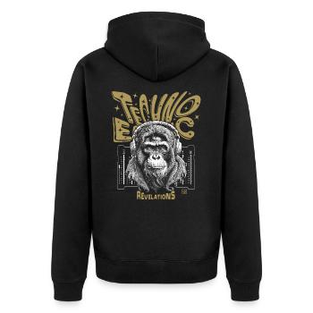 Techno Affe T-Shirt – Minimal-Sound für Musikfans - Unisex Premium Bio Zip Hoodie - Schwarz - Hinten - Nico (187cm)