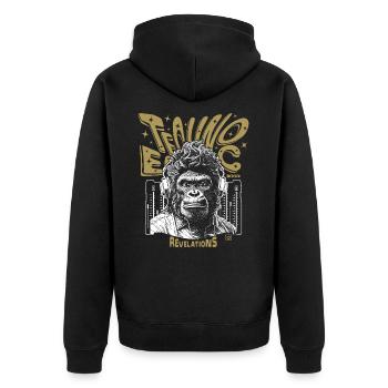 Affenenergie T-Shirt: Spüre den Techno-Vibe - Unisex Premium Bio Zip Hoodie - Schwarz - Hinten - Nico (187cm)