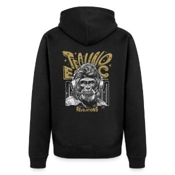 Affe Shirt: Techno-Vibes für Streetwear-Fans - Unisex Premium Bio Zip Hoodie - Schwarz - Hinten - Nico (187cm)