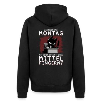 Genervte Bürokatze – Chef des inneren Kündigens - Unisex Premium Bio Zip Hoodie - Schwarz - Hinten - Nico (187cm)