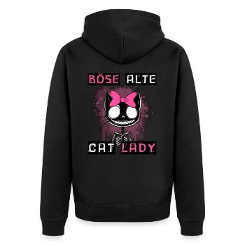 Boese alte Cat Lady Niedlich? Nein, nur gefährlich - Unisex Premium Bio Zip Hoodie - Schwarz - Hinten - Nico (187cm)