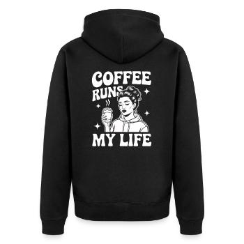 coffee runs my life - Unisex Premium Bio Zip Hoodie - Schwarz - Hinten - Nico (187cm)