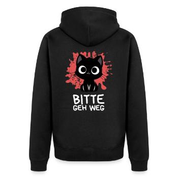 Bitte geh weg Süße schwarze Katze mit großen Augen - Unisex Premium Bio Zip Hoodie - Schwarz - Hinten - Nico (187cm)