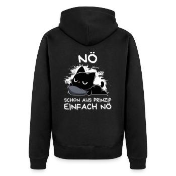 Nö – Schon aus Prinzip einfach nö - Unisex Premium Bio Zip Hoodie - Schwarz - Hinten - Nico (187cm)