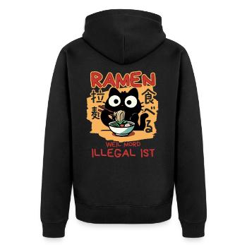 Ramen: Weil Mord illegal ist - Schwarze Katze - Unisex Premium Bio Zip Hoodie - Schwarz - Hinten - Nico (187cm)