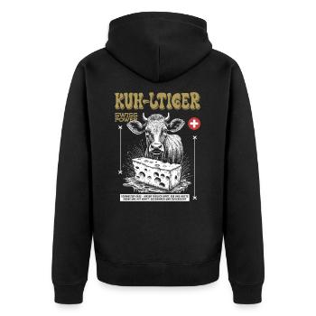 Käse-Vibe: Swiss Power Street Food Shirt - Unisex Premium Bio Zip Hoodie - Schwarz - Hinten - Nico (187cm)