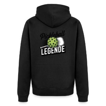 Pickleball Legende - Unisex Premium Bio Zip Hoodie - Schwarz - Hinten - Nico (187cm)