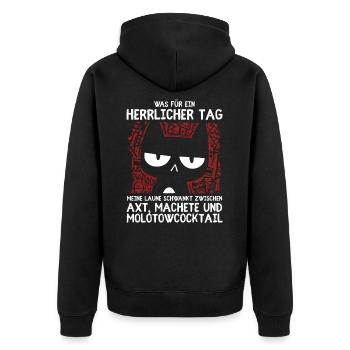 Wortlose Verachtung im Katzenformat schwarz & böse - Unisex Premium Bio Zip Hoodie - Schwarz - Hinten - Nico (187cm)